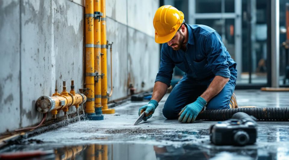 Professional restoration technicians using industrial drying equipment in a Fargo hotel lobby after water damage to ensure rapid structural drying.